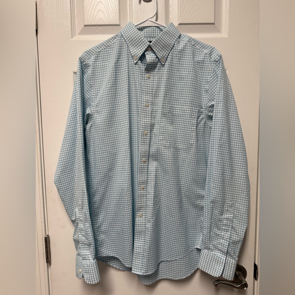 Jos. A. Bank Light Blue Checkered Button Down Shirt (Slim Fit)